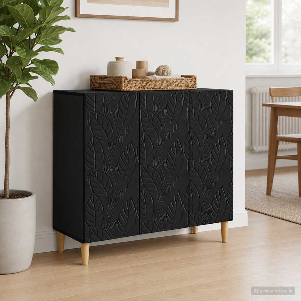 Servírovací Skříň Černá 89 X 34,5 X 80 Cm Kompozitní Dřevo