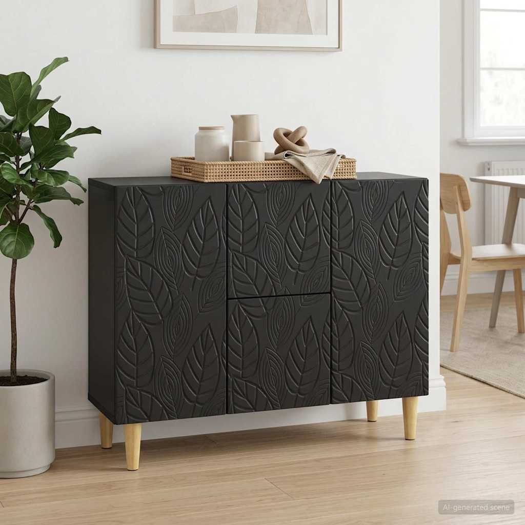 Servírovací Skříň Černá 89 X 34,5 X 60 Cm Kompozitní Dřevo