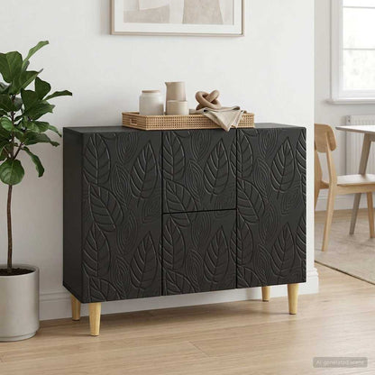 Servírovací Skříň Černá 89 X 34,5 X 60 Cm Kompozitní Dřevo