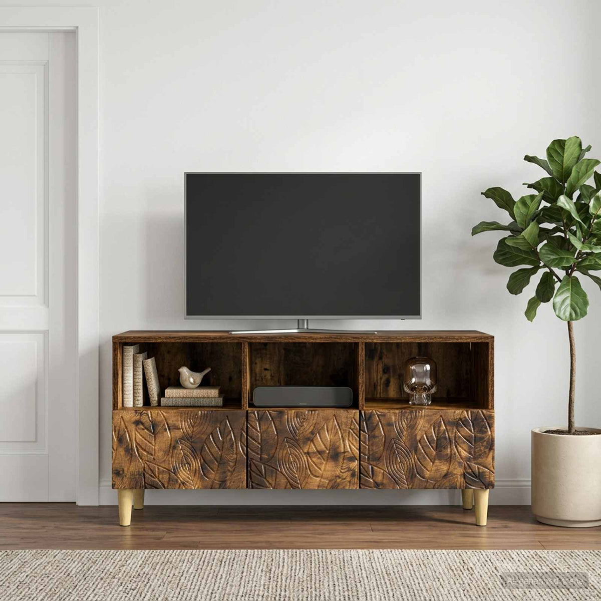 Televizní Skříň 102 X 34,5 X 50 Cm Kouřový Dub Kompozitní Dřevo