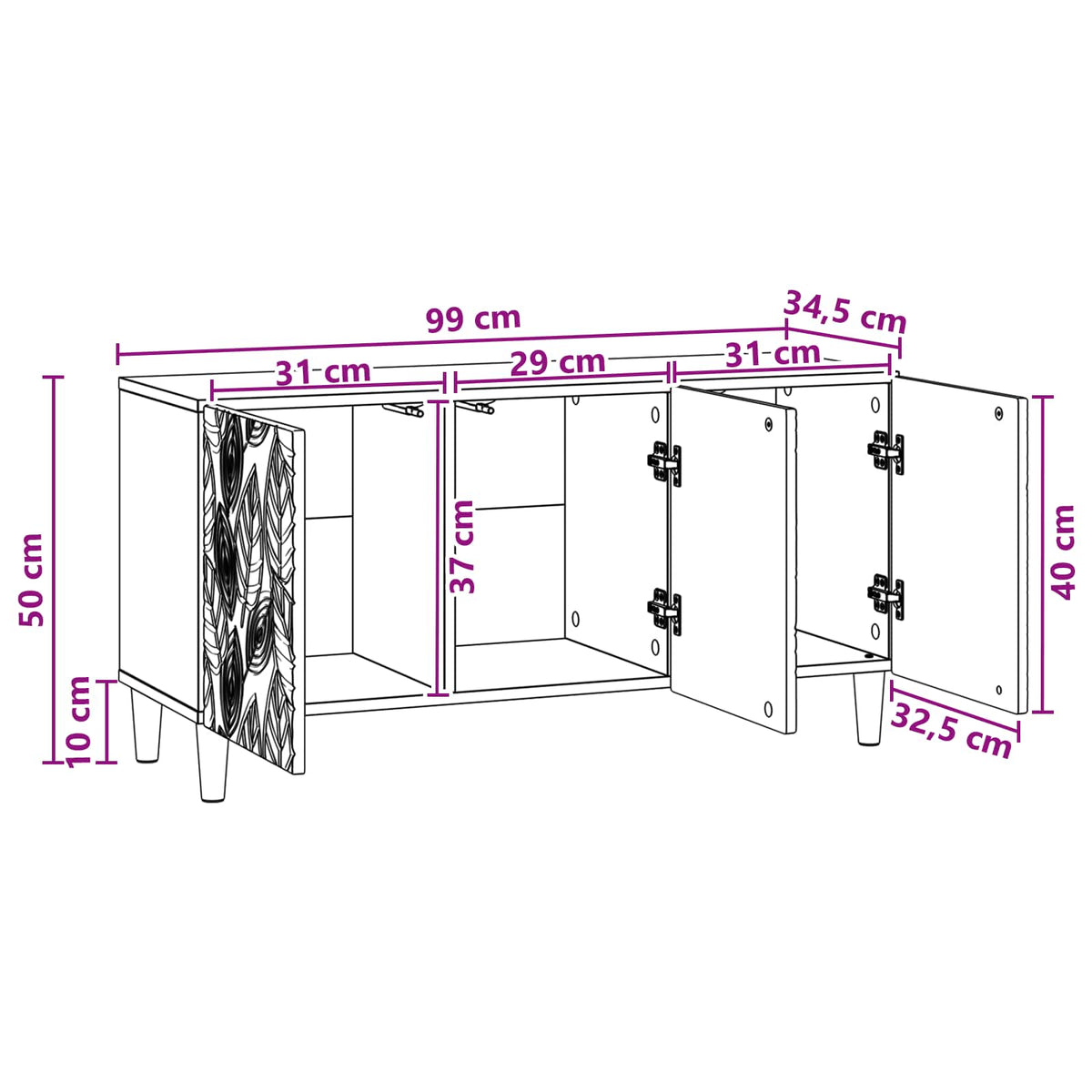 Televizní Skříň 99 X 34,5 X 50 Cm Kouřový Dub Kompozitní Dřevo
