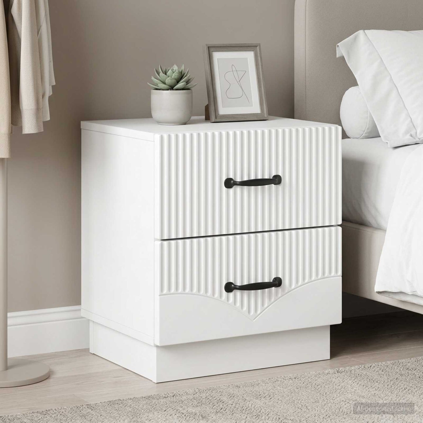 Noční Skříňka 2 Pcs Bílá 43 X 34,5 X 44,5 Cm Kompozitní Dřevo