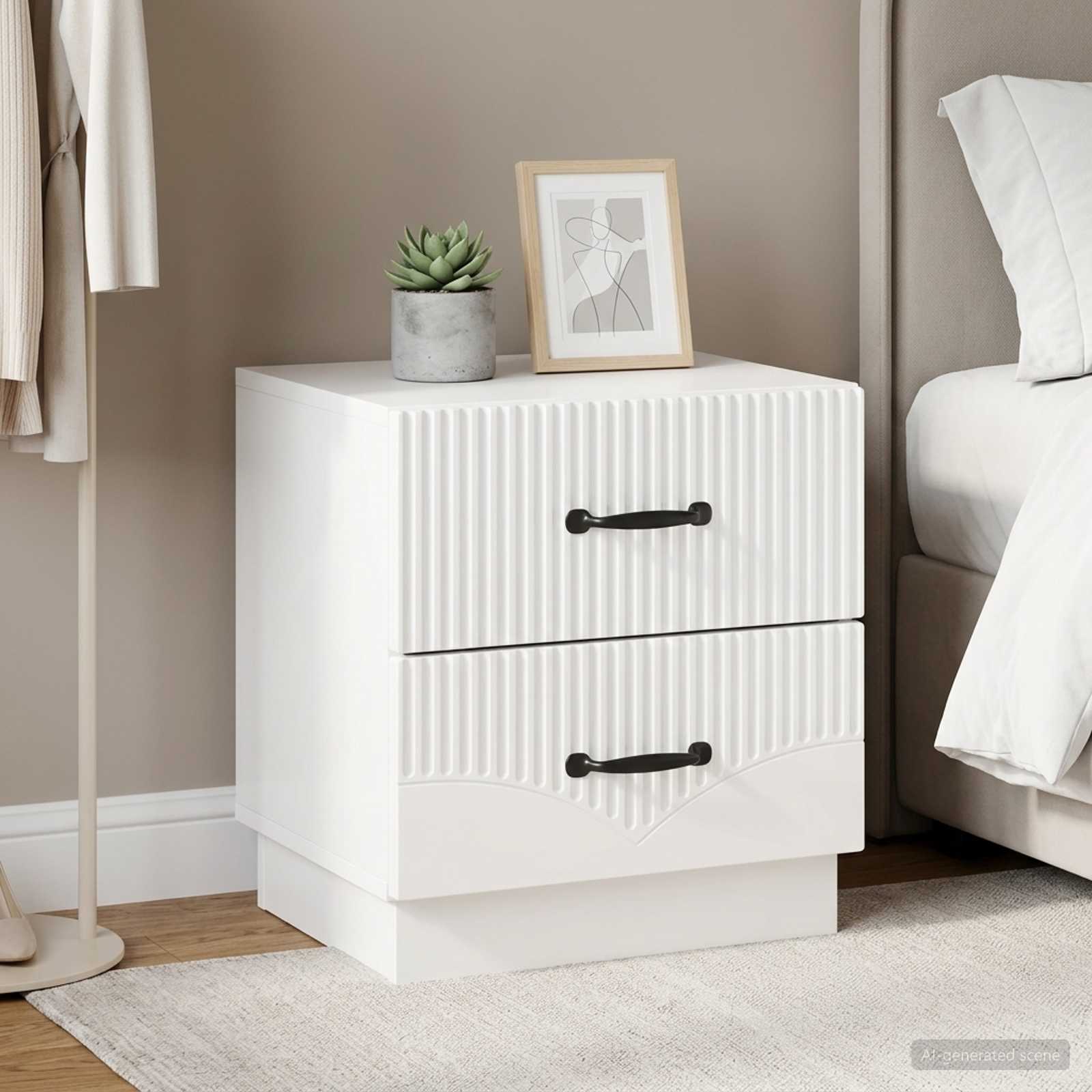 Noční Skříňka 2 Pcs Bílá S Vysokým Leskem 43 X 34,5 X 44,5 Cm