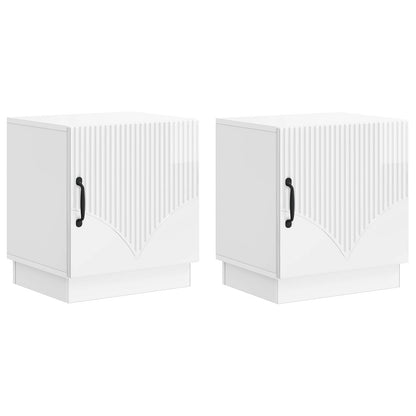 Noční Stolek 2 Pcs Bílá S Vysokým Leskem 43 X 34,5 X 47 Cm
