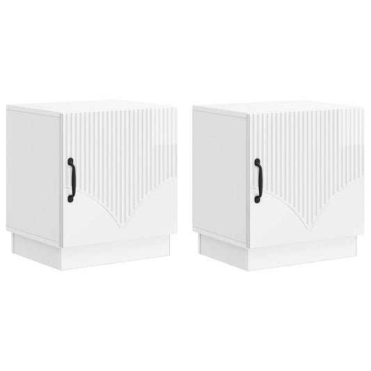 Noční Stolek 2 Pcs Bílá S Vysokým Leskem 43 X 34,5 X 47 Cm
