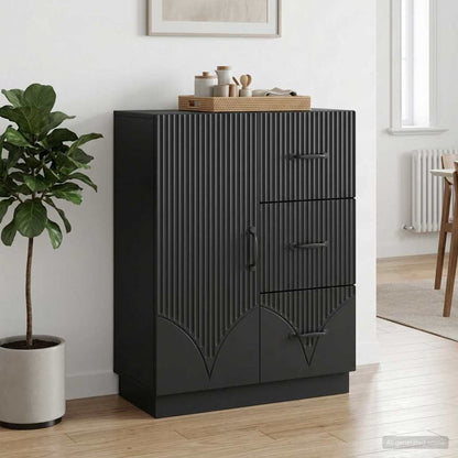Servírovací Skříň Černá 66 X 34,5 X 87 Cm Kompozitní Dřevo
