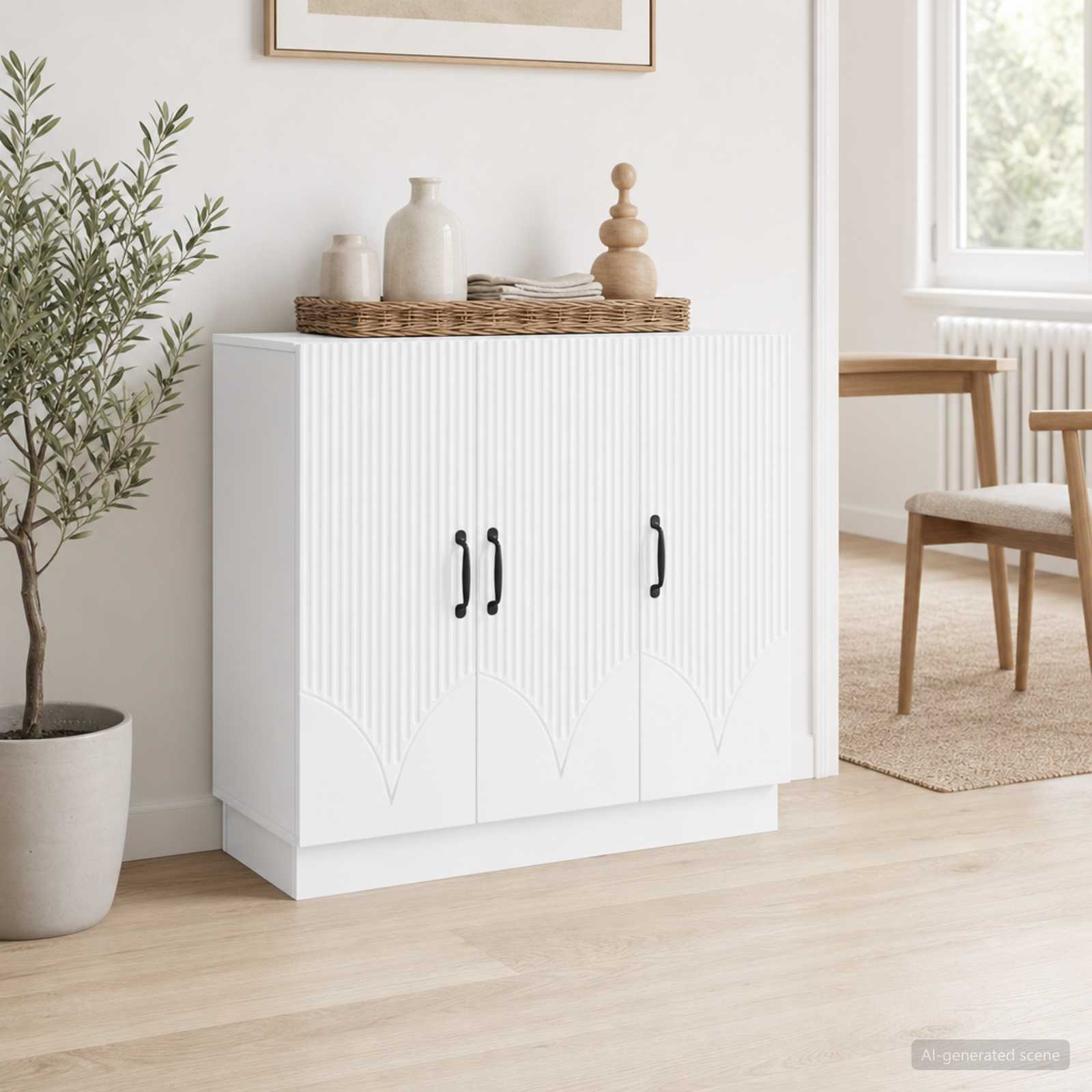Servírovací Skříň Bílá 89 X 34,5 X 77 Cm Kompozitní Dřevo