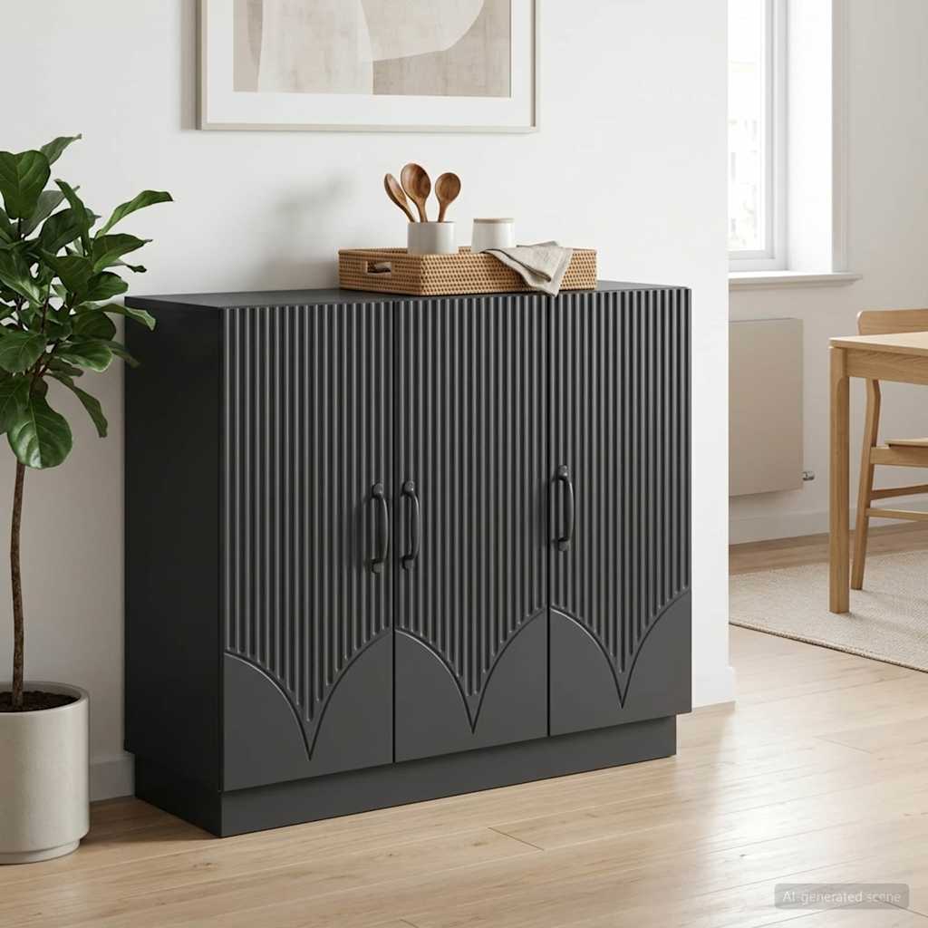 Servírovací Skříň Černá 89 X 34,5 X 77 Cm Kompozitní Dřevo