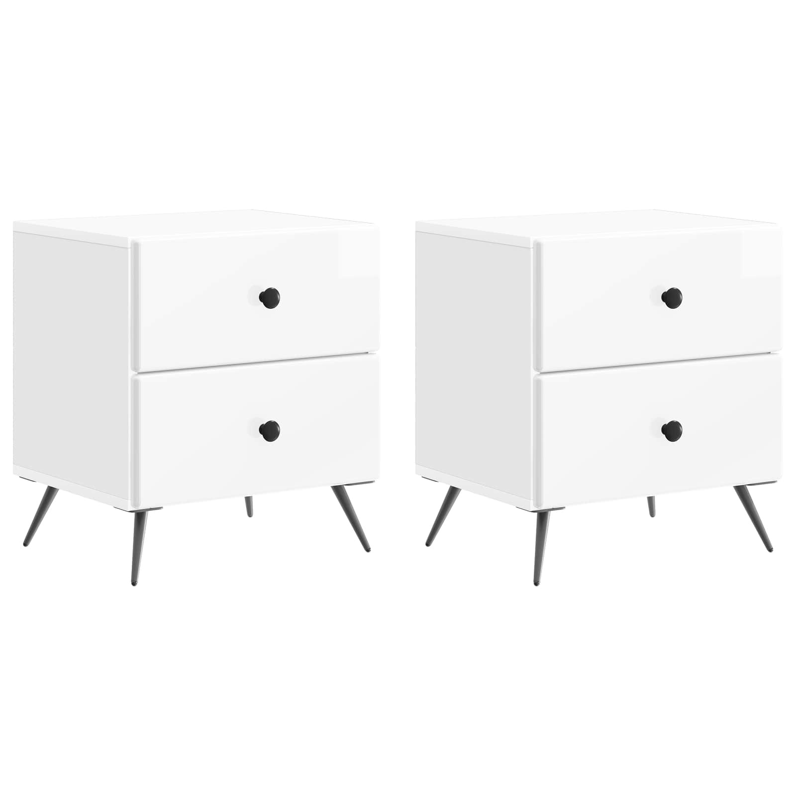 Noční Skříňka 2 Pcs Bílá S Vysokým Leskem 43 X 34,5 X 47,5 Cm