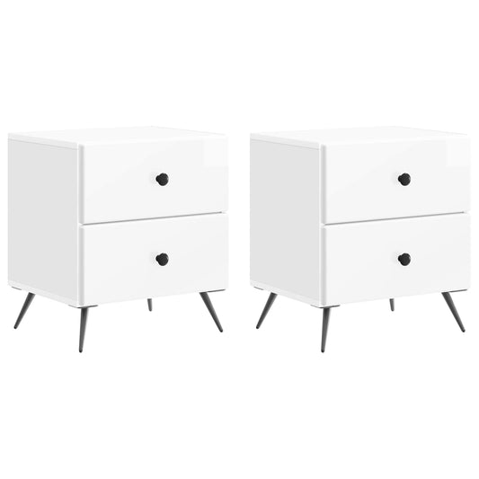 Noční Skříňka 2 Pcs Bílá S Vysokým Leskem 43 X 34,5 X 47,5 Cm