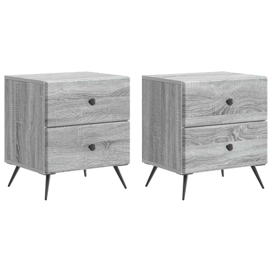 Noční Skříňka Se Zásuvkou 2 Pcs Šedá Sonoma 43 X 34,5 X 47,5 Cm