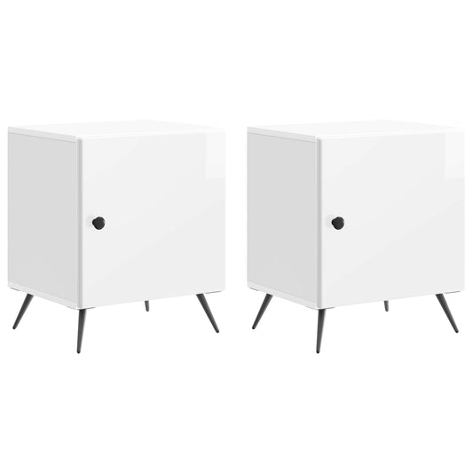 Noční Skříňka 2 Pcs Bílá S Vysokým Leskem 43 X 34,5 X 50 Cm