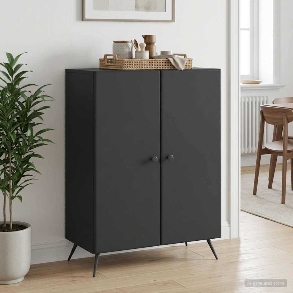 Servírovací Skříň Černá 66 X 34,5 X 90 Cm Kompozitní Dřevo