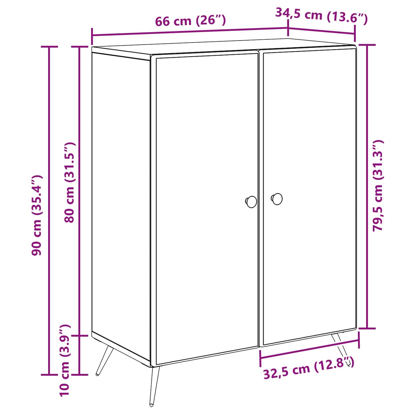 Servírovací Skříň Bílá S Vysokým Leskem 66 X 34,5 X 90 Cm