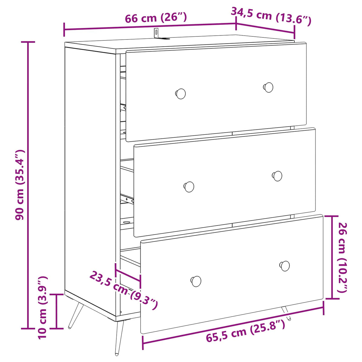 Skříň Se Zásuvkami Bílá 66 X 34,5 X 90 Cm Kompozitní Dřevo