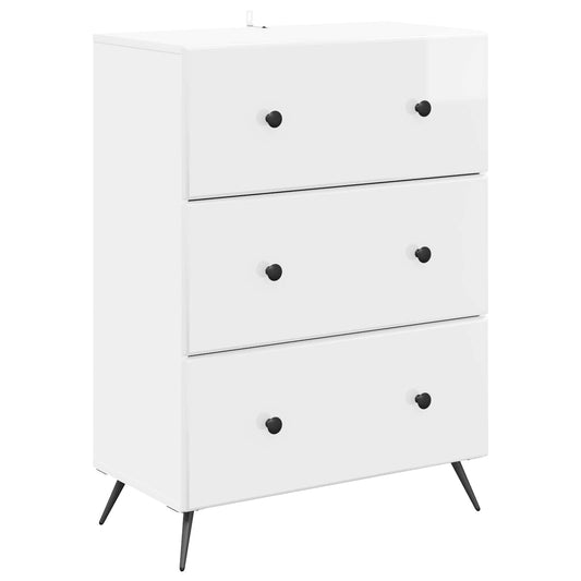 Skříň Se Zásuvkami Bílá S Vysokým Leskem 66 X 34,5 X 90 Cm