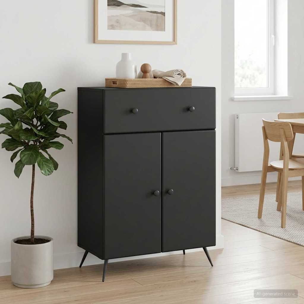 Servírovací Skříň Černá 66 X 34,5 X 90 Cm Kompozitní Dřevo