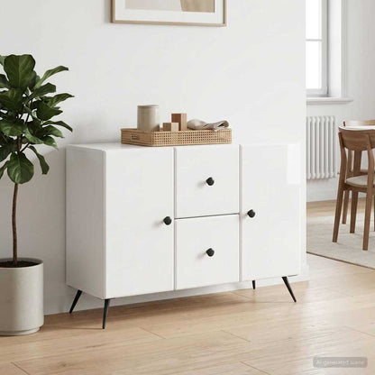 Servírovací Skříň Bílá S Vysokým Leskem 89 X 34,5 X 60 Cm