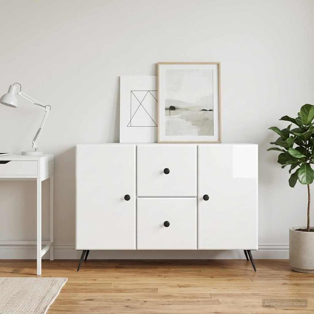 Servírovací Skříň Bílá S Vysokým Leskem 89 X 34,5 X 60 Cm
