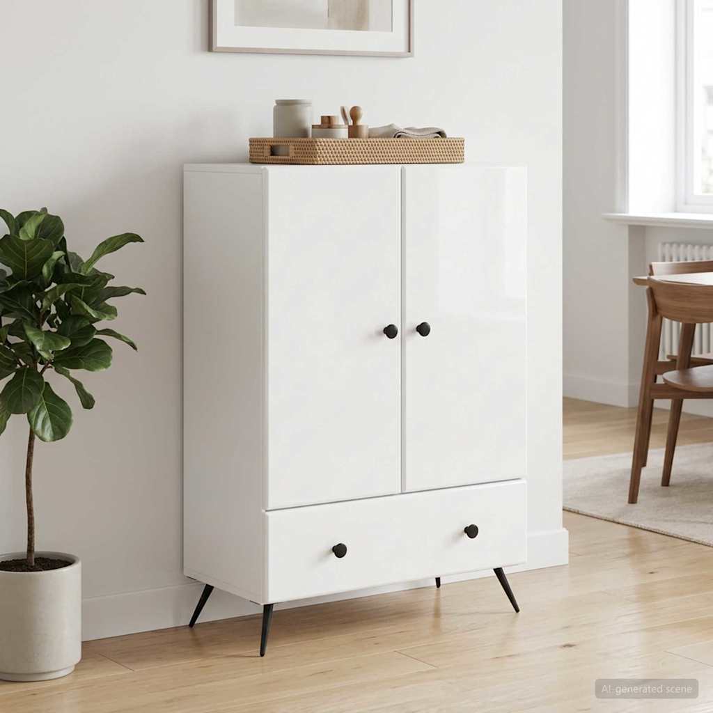 Servírovací Skříň Bílá S Vysokým Leskem 66 X 34,5 X 95 Cm