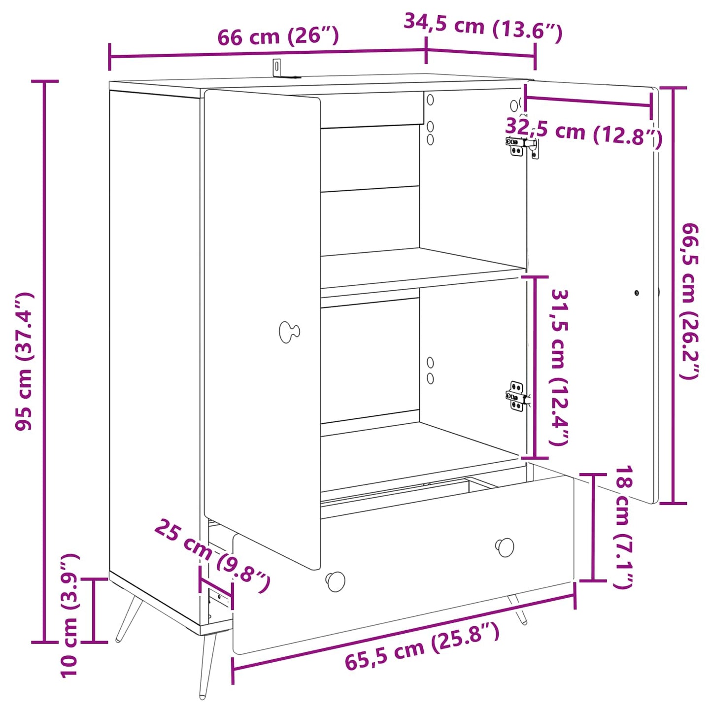 Servírovací Skříň Bílá S Vysokým Leskem 66 X 34,5 X 95 Cm