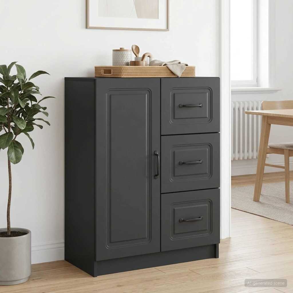 Servírovací Skříň Černá 66 X 34,5 X 87 Cm Kompozitní Dřevo