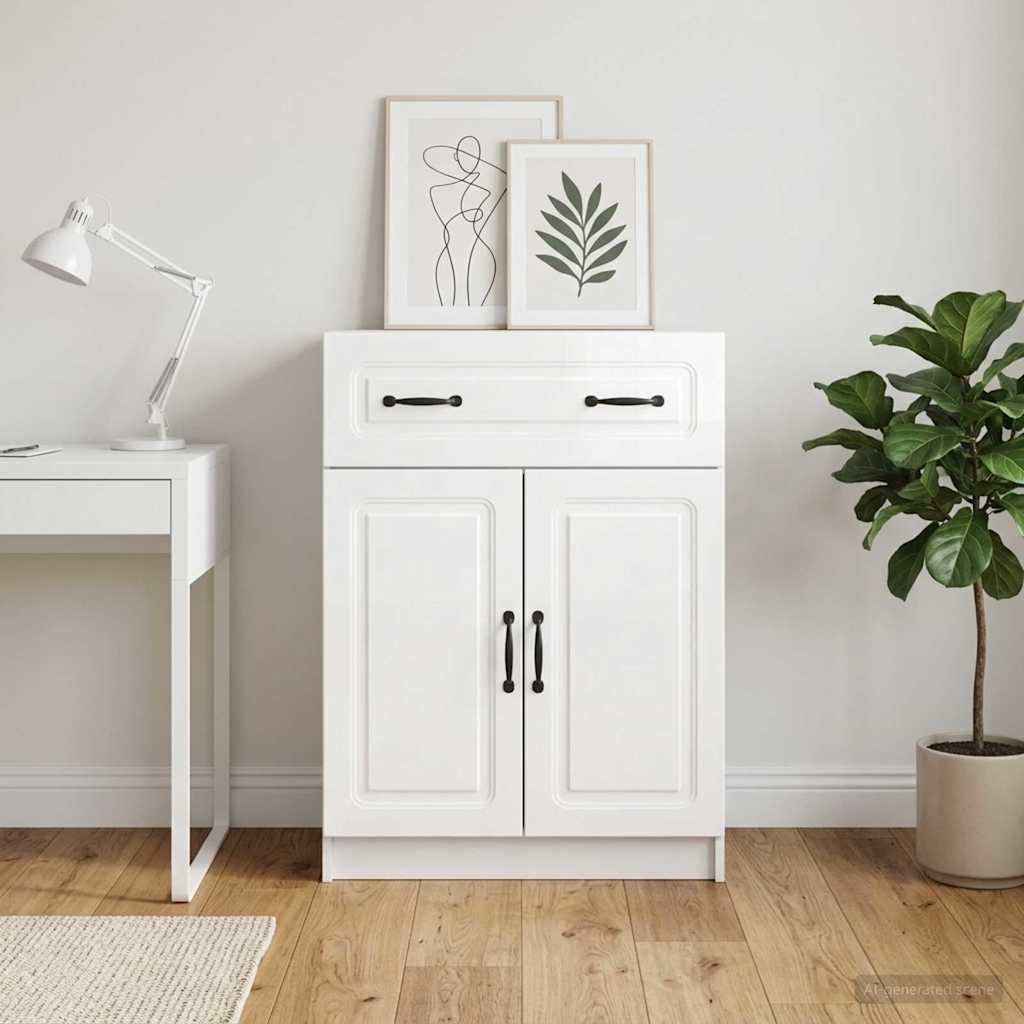 Servírovací Skříň Bílá S Vysokým Leskem 66 X 34,5 X 87 Cm