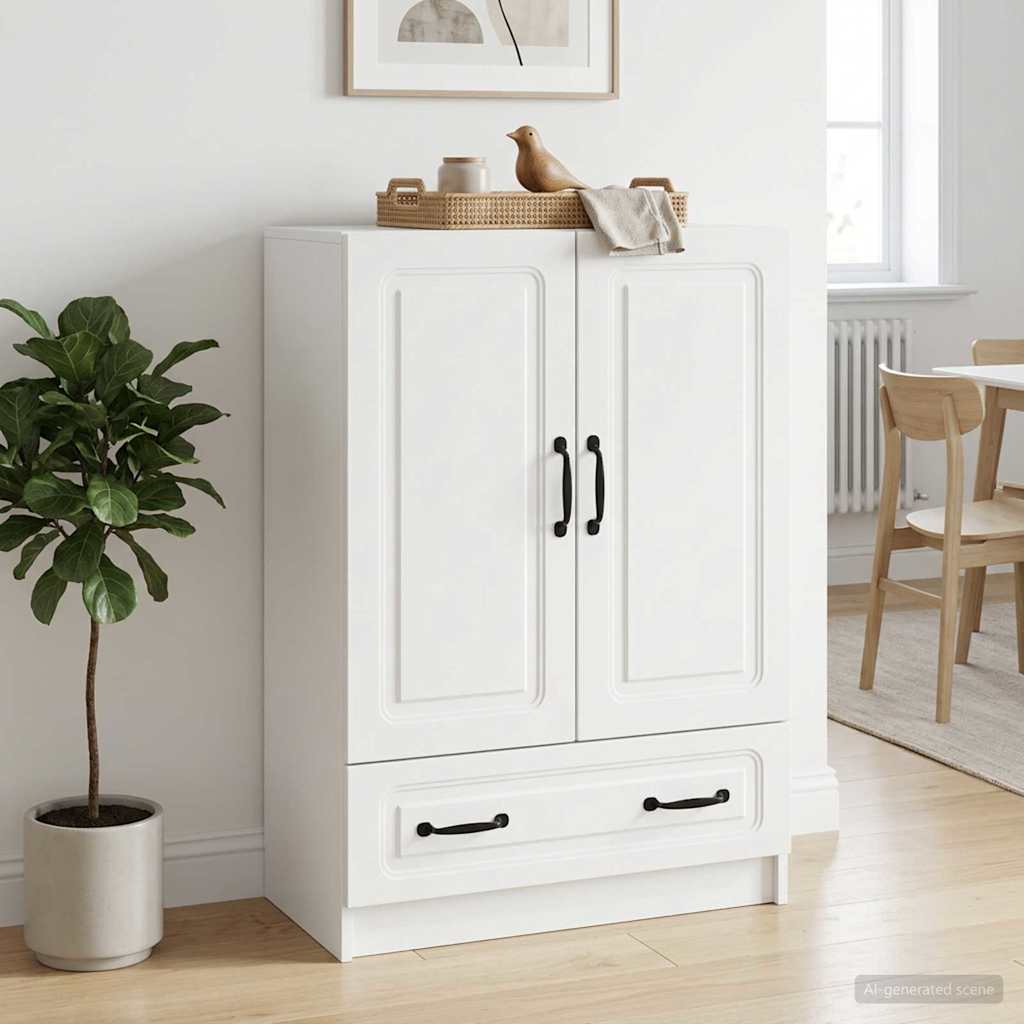 Servírovací Skříň Bílá 66 X 34,5 X 92 Cm Kompozitní Dřevo