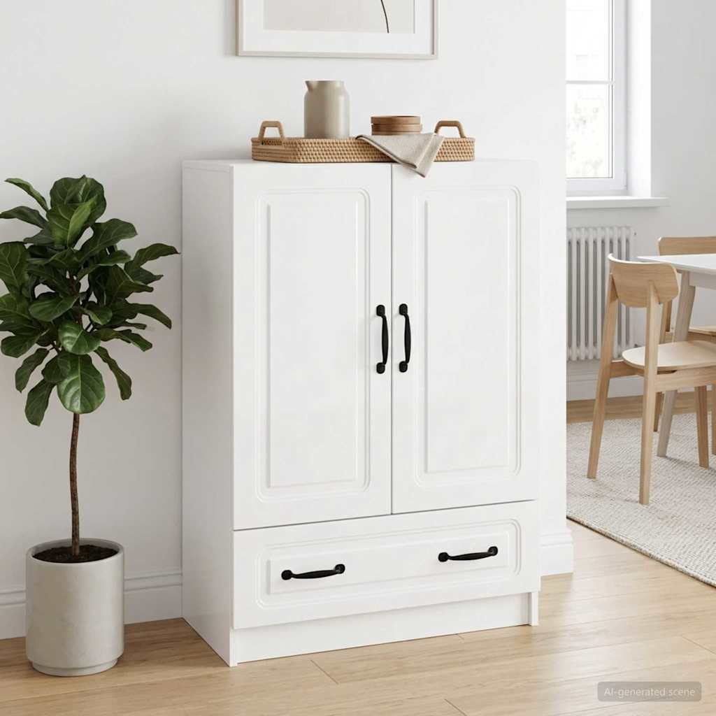 Servírovací Skříň Bílá S Vysokým Leskem 66 X 34,5 X 92 Cm