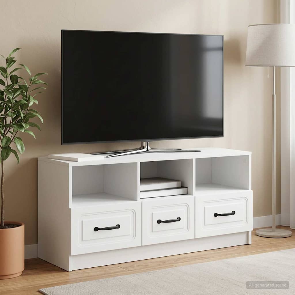 Televizní Skříň Bílá 102 X 34,5 X 47 Cm Kompozitní Dřevo