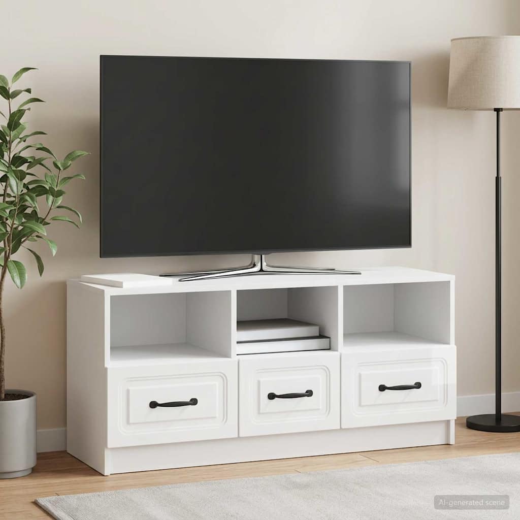 Televizní Skříň Bílá S Vysokým Leskem 102 X 34,5 X 47 Cm