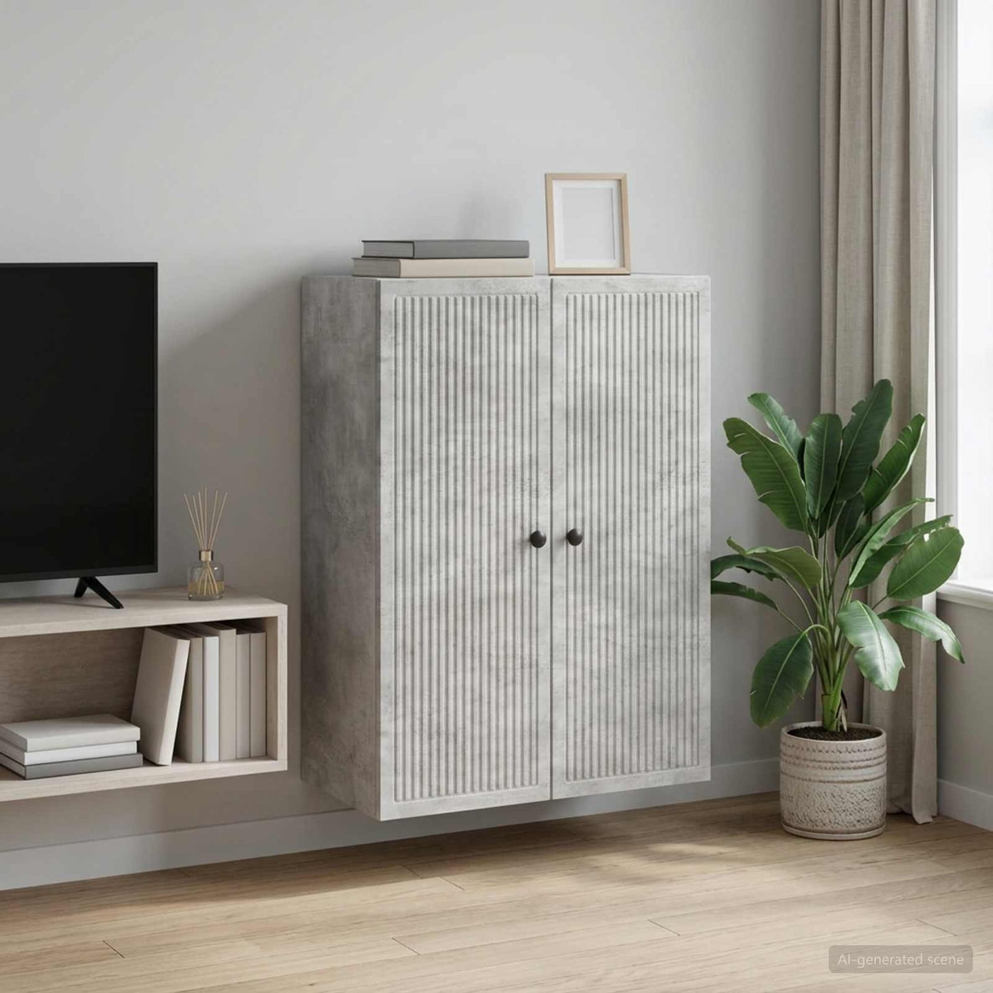 Nástěnná Skříň Betonově Šedá 66 X 34,5 X 90 Cm Kompozitní Dřevo