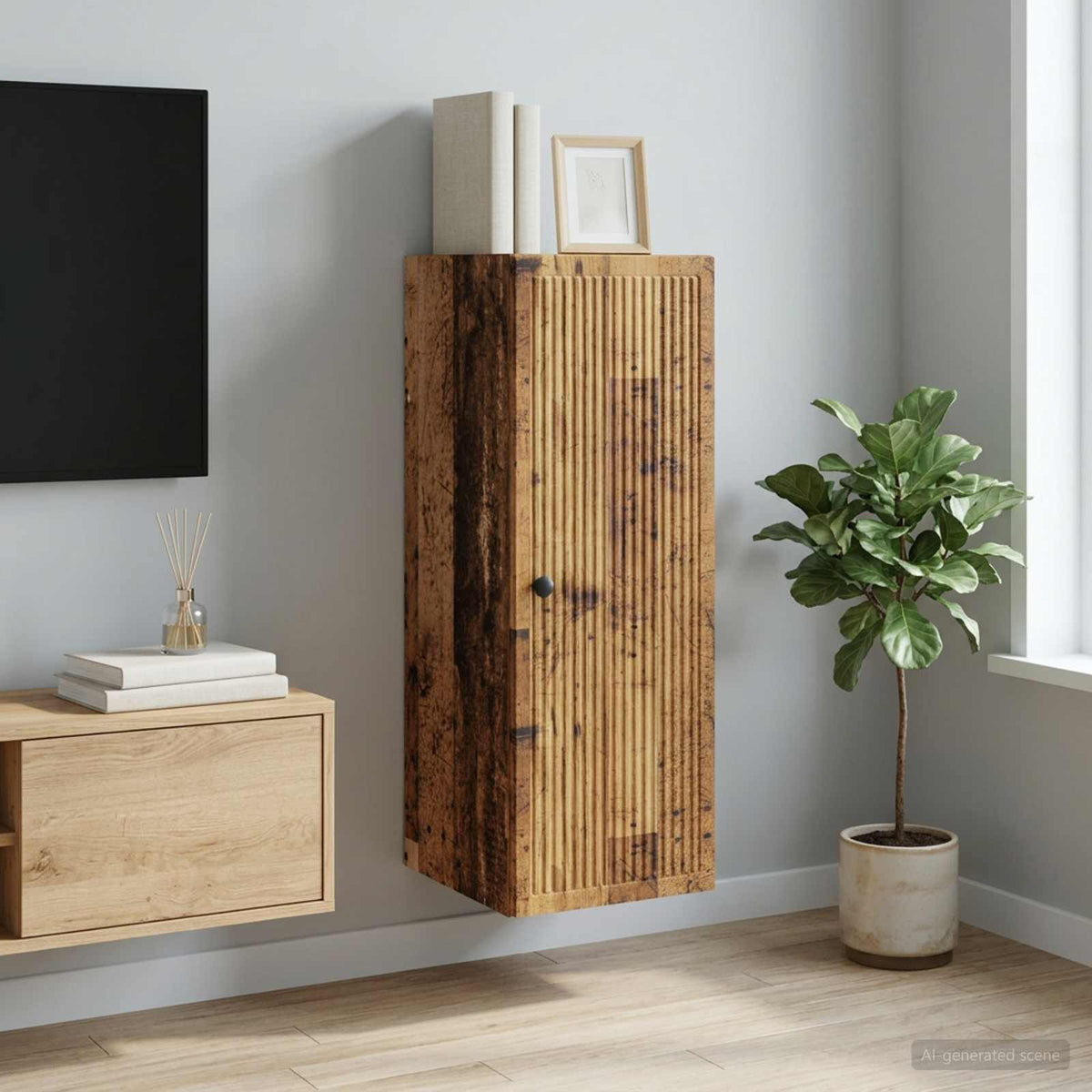 Nástěnná Skříň Staré Dřevo 33 X 34,5 X 90 Cm Kompozitní Dřevo