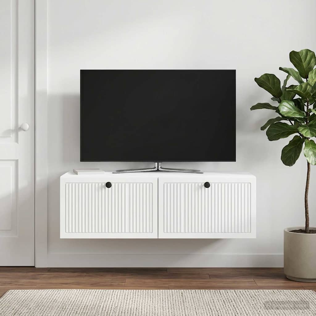 Nástěnná Tv Skříň Bílá 98 X 41 X 30 Cm Kompozitní Dřevo