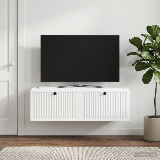 Nástěnná Tv Skříň Bílá 98 X 41 X 30 Cm Kompozitní Dřevo