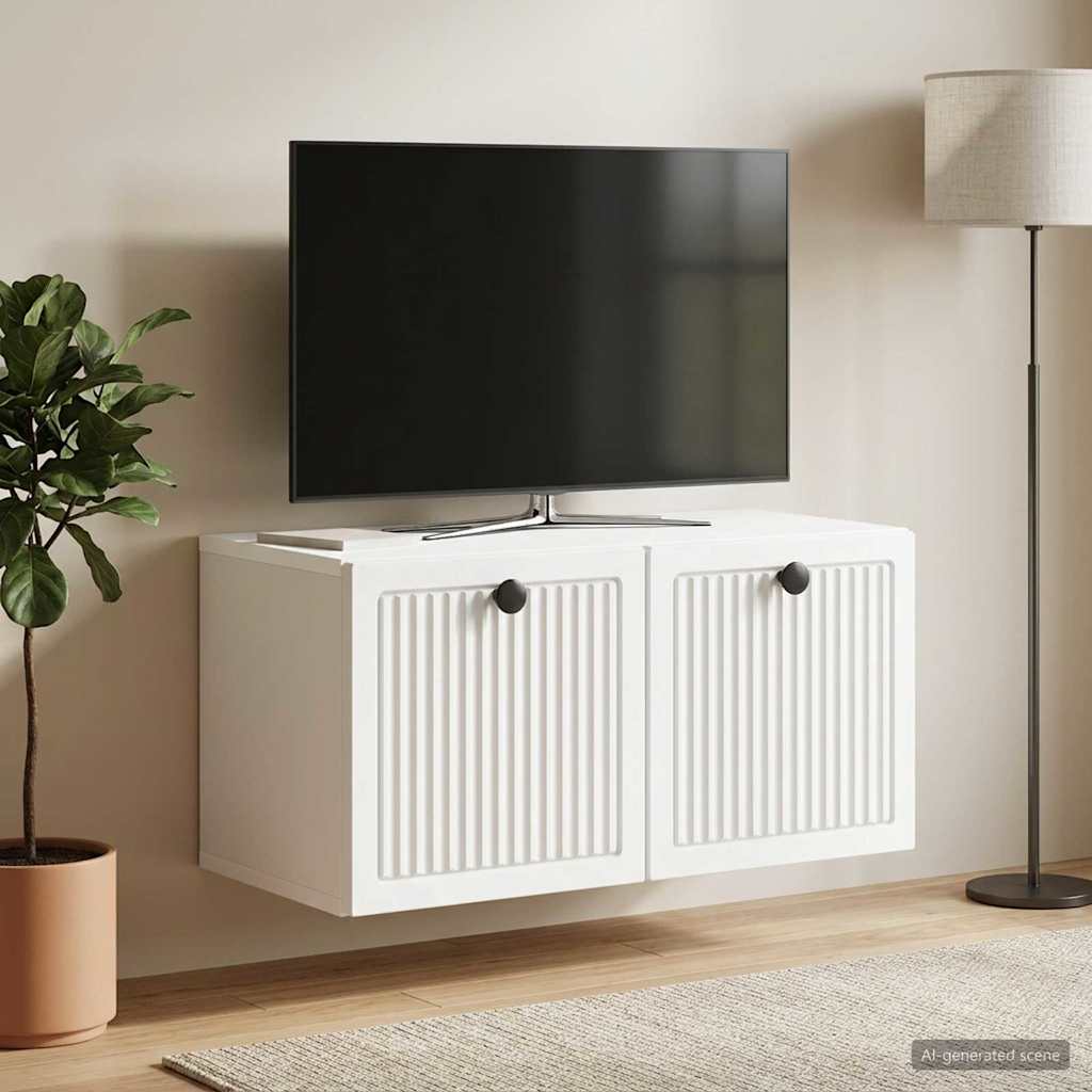 Nástěnná Tv Skříň Bílá 59,5 X 31 X 30 Cm Kompozitní Dřevo