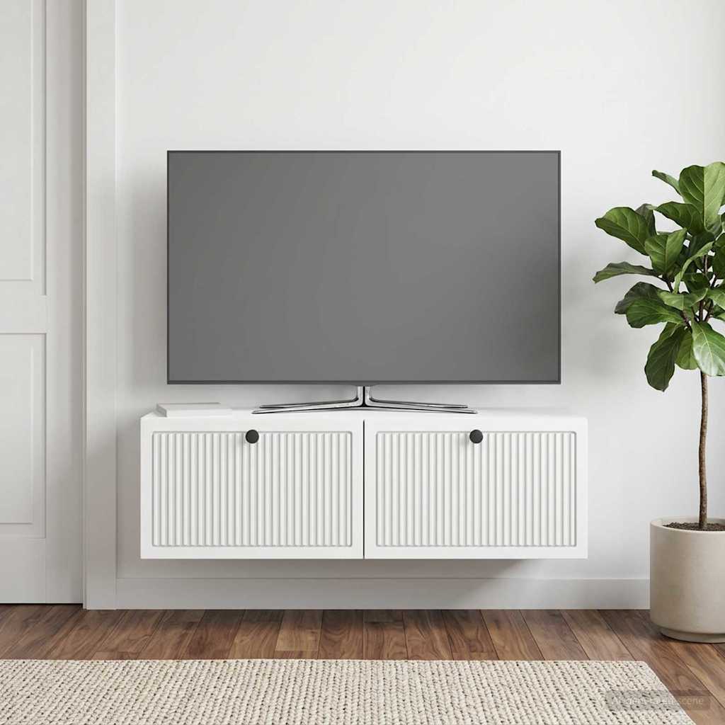 Nástěnná Tv Skříň Bílá 98 X 31 X 30 Cm Kompozitní Dřevo