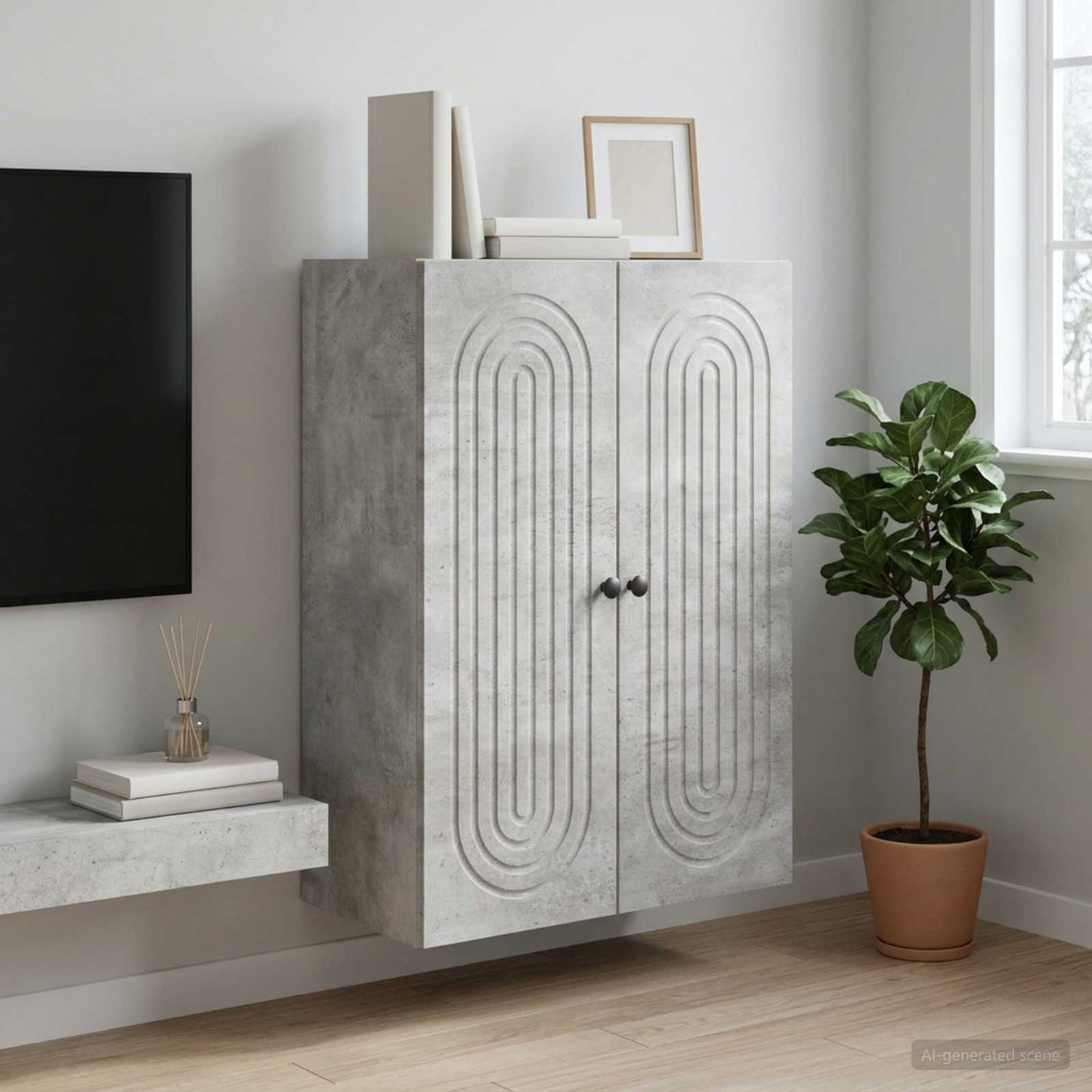 Nástěnná Skříň Betonově Šedá 66 X 34,5 X 90 Cm Kompozitní Dřevo