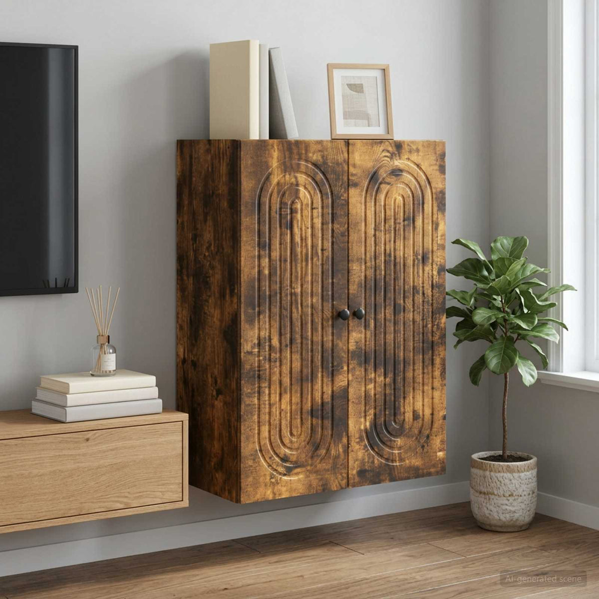 Nástěnná Skříň Kouřový Dub 66 X 34,5 X 90 Cm Kompozitní Dřevo