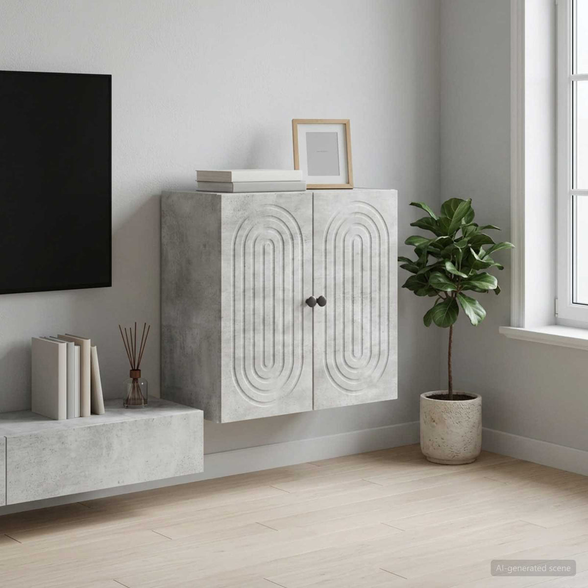 Nástěnná Skříň Betonově Šedá 59 X 31 X 60 Cm Kompozitní Dřevo