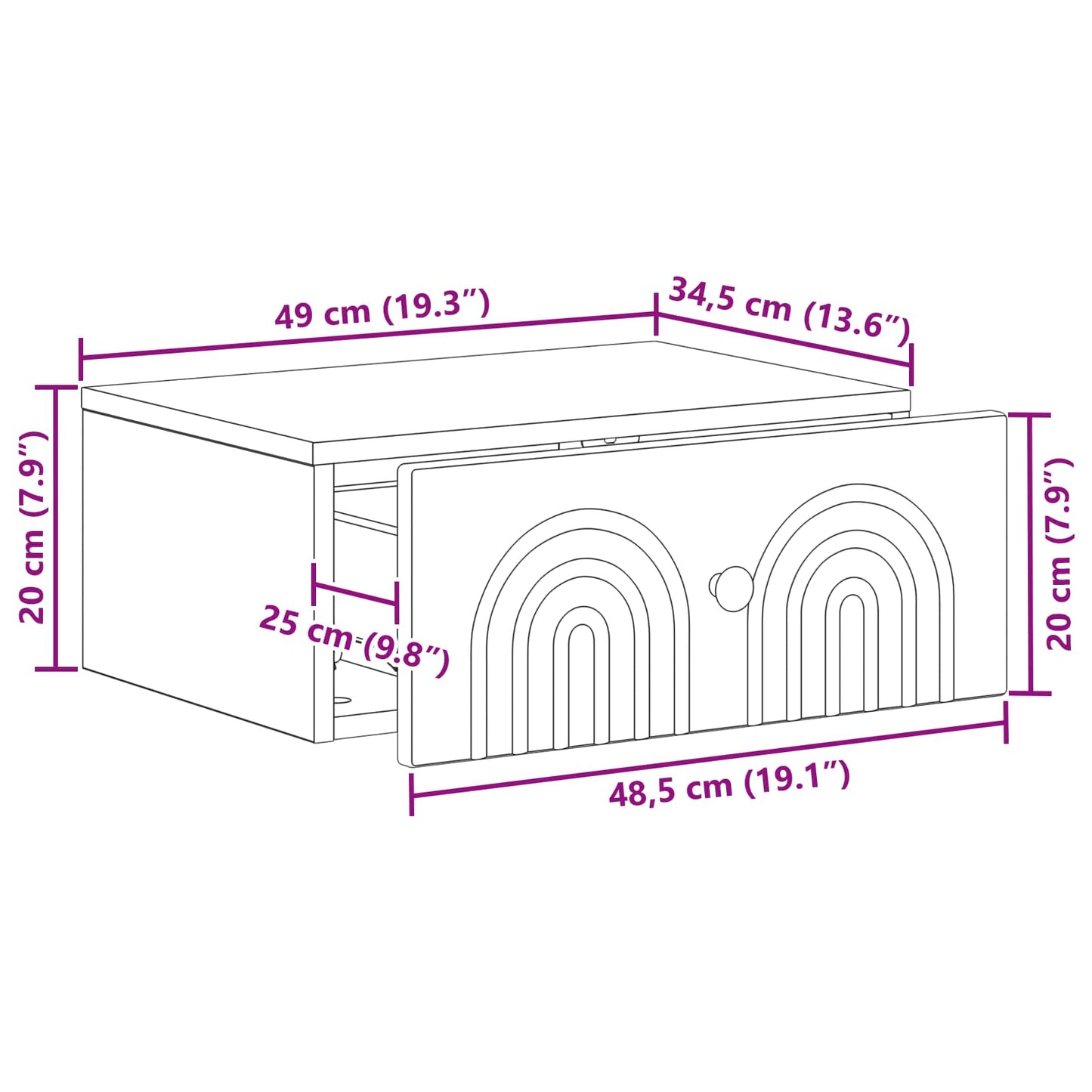 Nástěnný Noční Stolek 2 Pcs Betonově Šedá 49 X 34,5 X 20 Cm