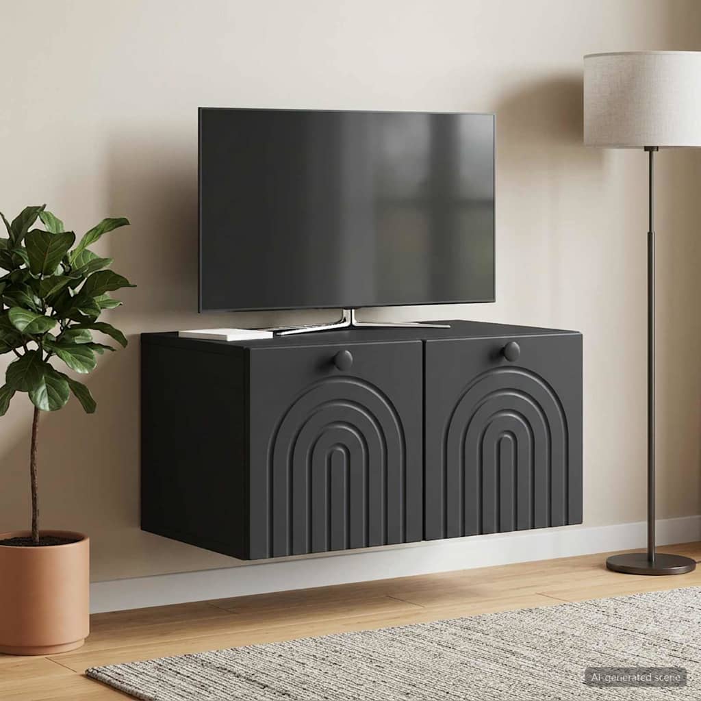 Nástěnná Tv Skříň Černá 59,5 X 41 X 30 Cm Kompozitní Dřevo