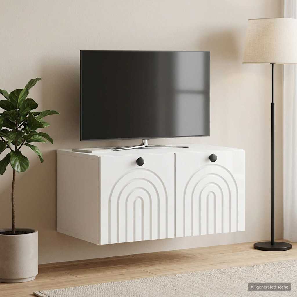Nástěnná Tv Skříň Bílá S Vysokým Leskem 59,5 X 41 X 30 Cm