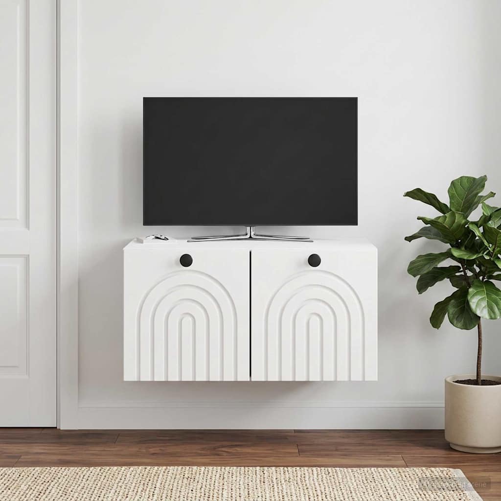 Nástěnná Tv Skříň Bílá S Vysokým Leskem 59,5 X 41 X 30 Cm