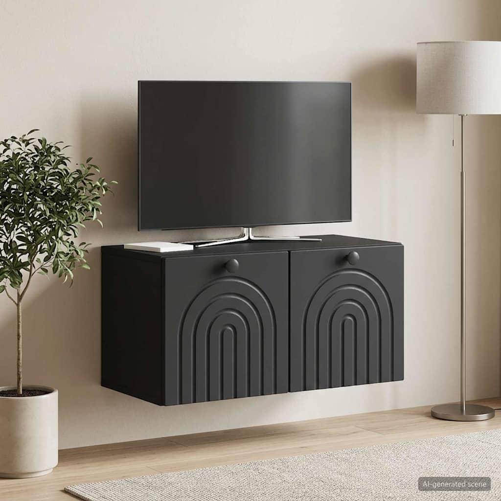 Nástěnná Tv Skříň Černá 59,5 X 31 X 30 Cm Kompozitní Dřevo