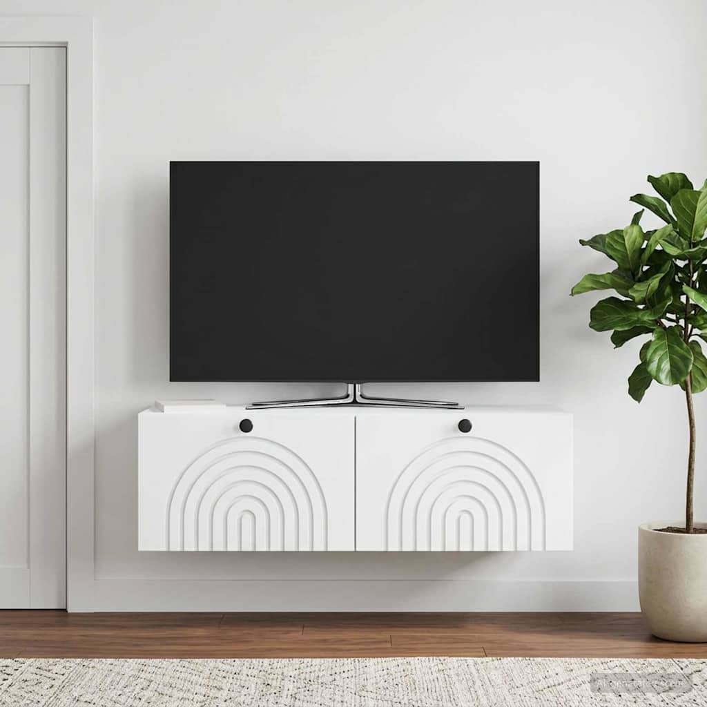 Nástěnná Tv Skříň Bílá 98 X 31 X 30 Cm Kompozitní Dřevo