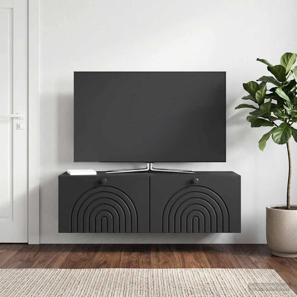 Nástěnná Tv Skříň Černá 98 X 31 X 30 Cm Kompozitní Dřevo