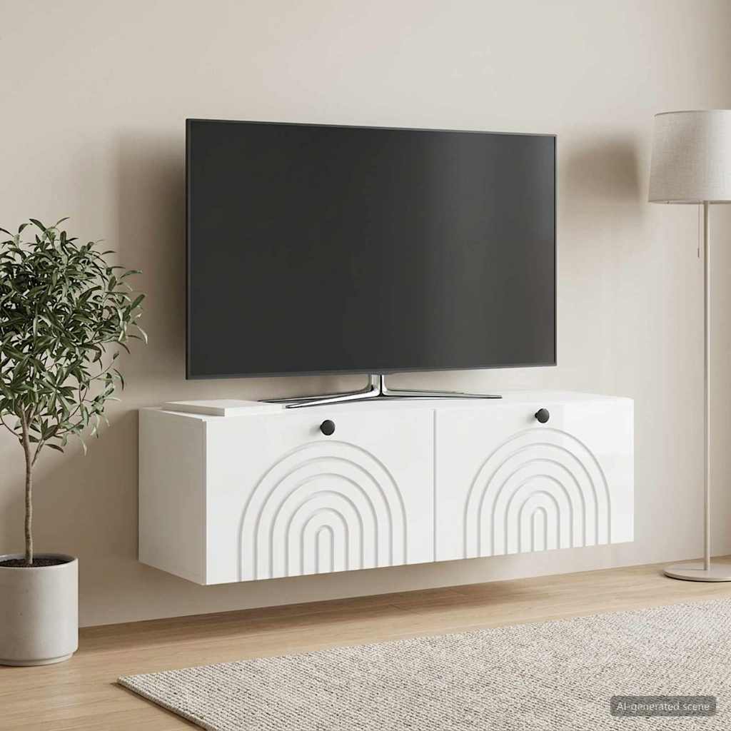 Nástěnná Tv Skříň Bílá S Vysokým Leskem 98 X 31 X 30 Cm