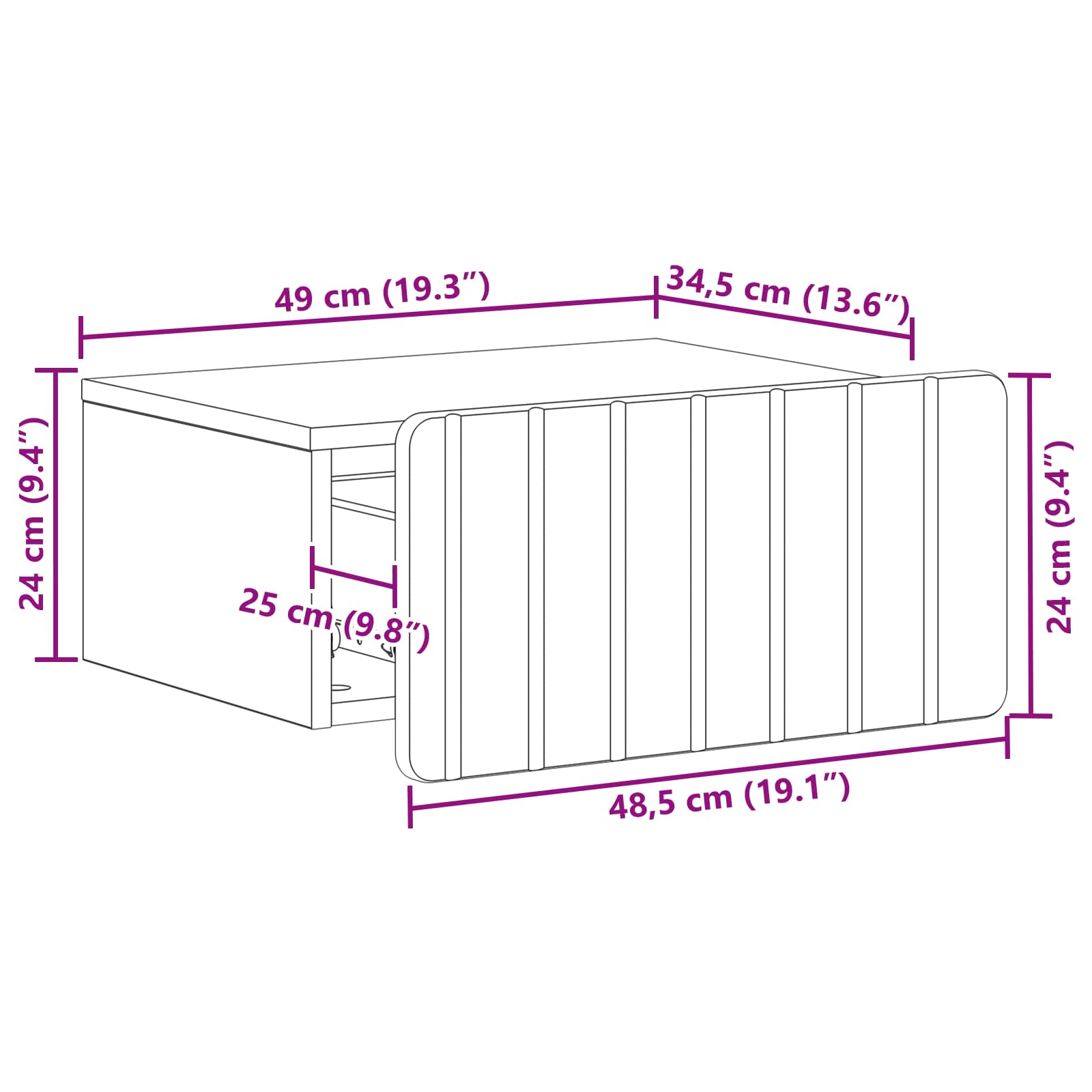 Nástěnný Noční Stolek 2 Pcs Betonově Šedá 49 X 34,5 X 24 Cm