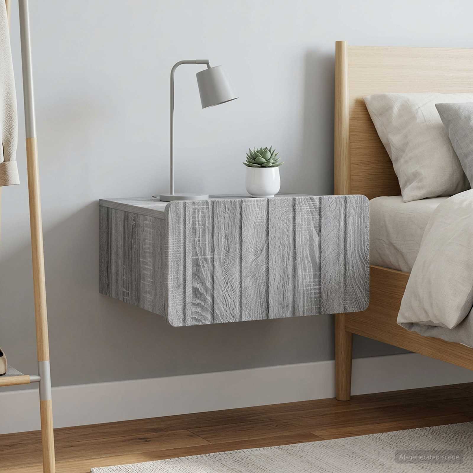 Nástěnný Noční Stolek 2 Pcs Šedá Sonoma 49 X 34,5 X 24 Cm